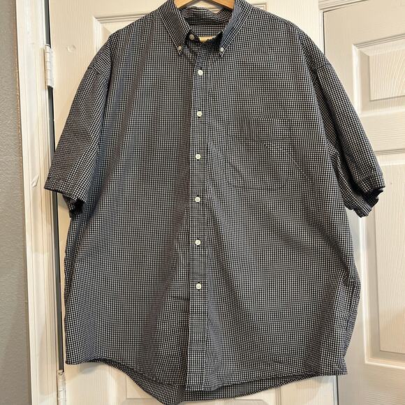 Eddie Bauer Men’s XXL Gingham Check Short Sleeve Button Down Shirt Black White - Picture 2 of 3